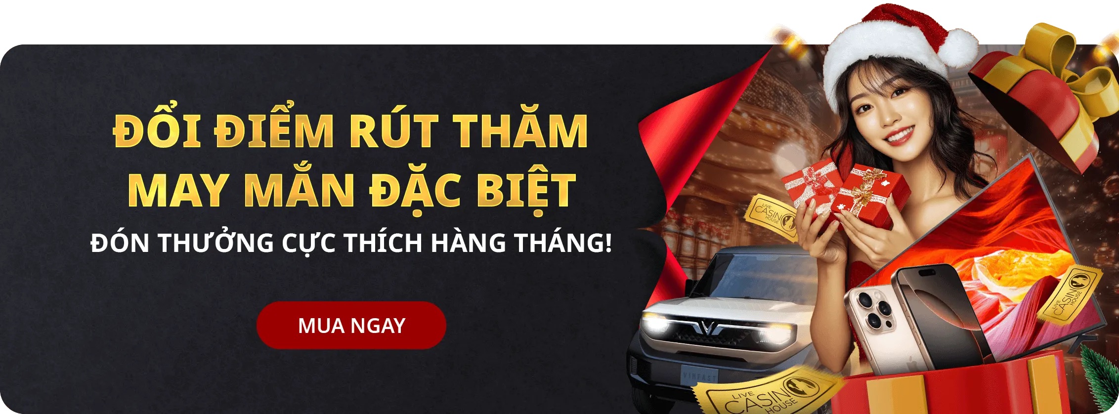 Casino thưởng vật phẩm miễn phí | Đổi điểm nhận thưởng xe hơi, SH, macbook,.